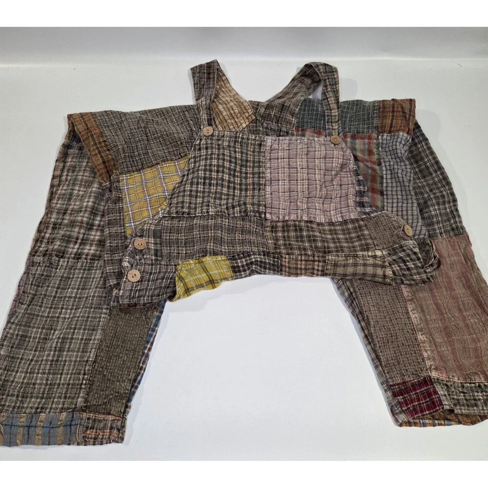 Patchwork Frankie Plaid Jumpsuit Overalls Women's Casual Pants Boho Festival M